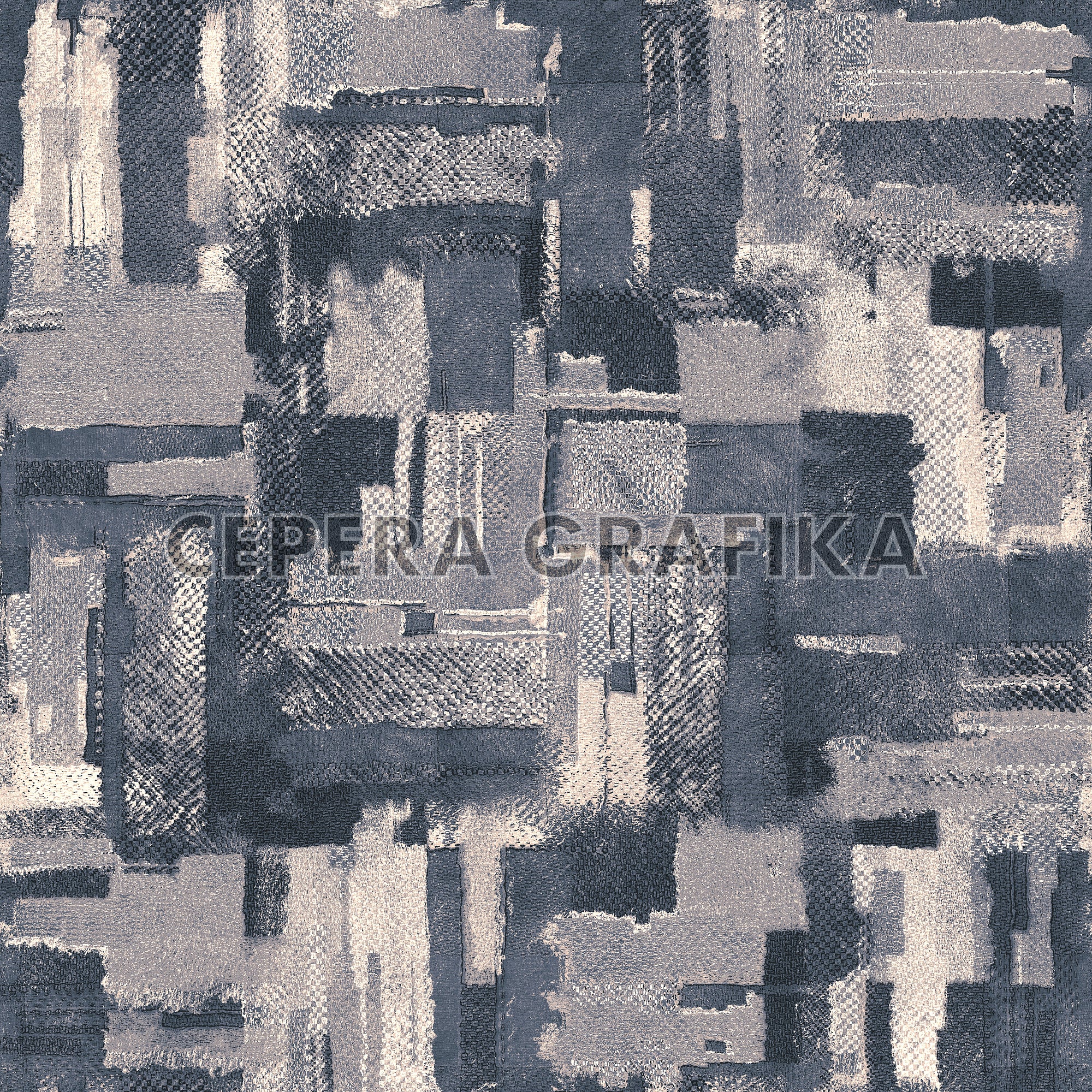 Dusty Navy Distressed Patchwork Pattern