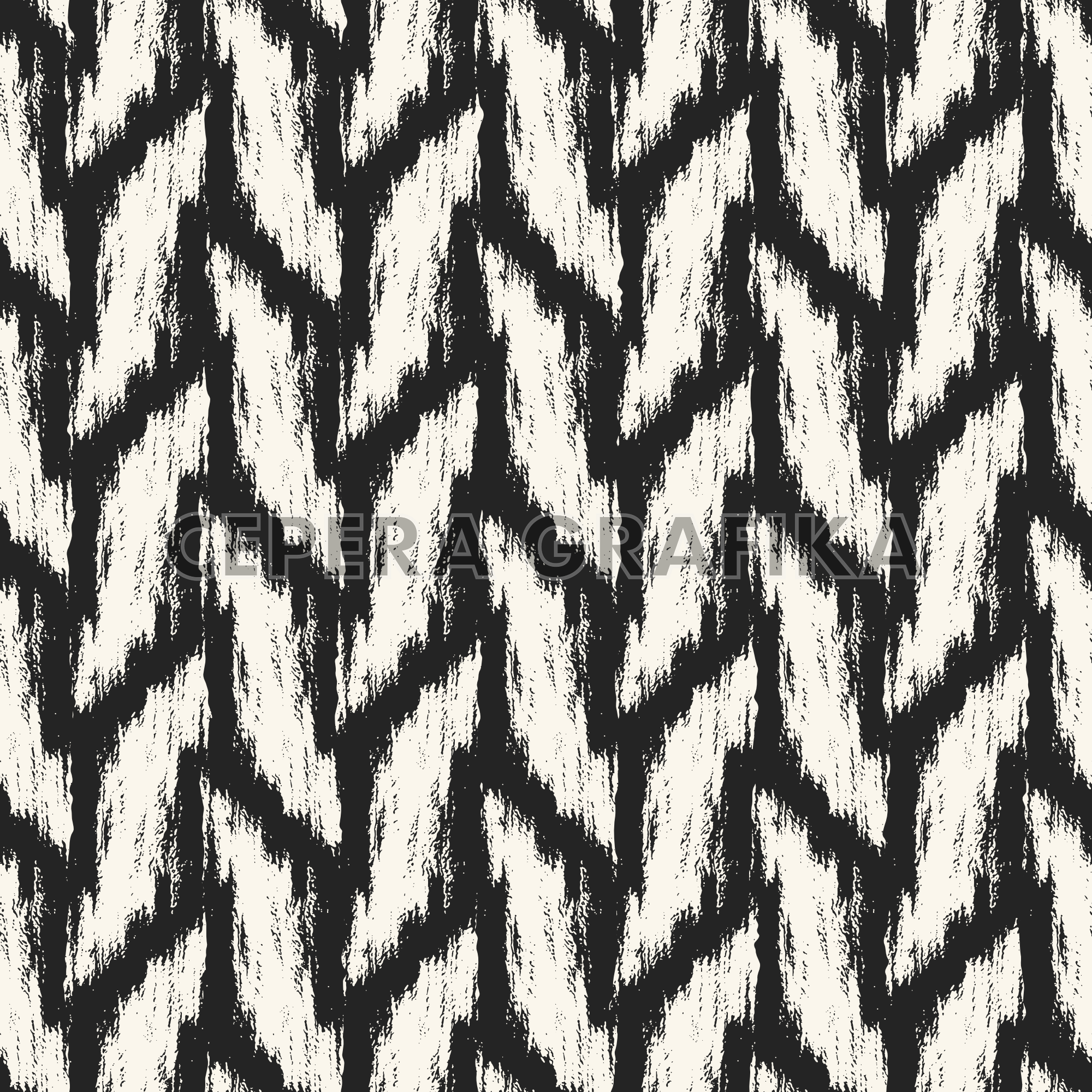 Monochrome Ikat Ornate Herringone Pattern