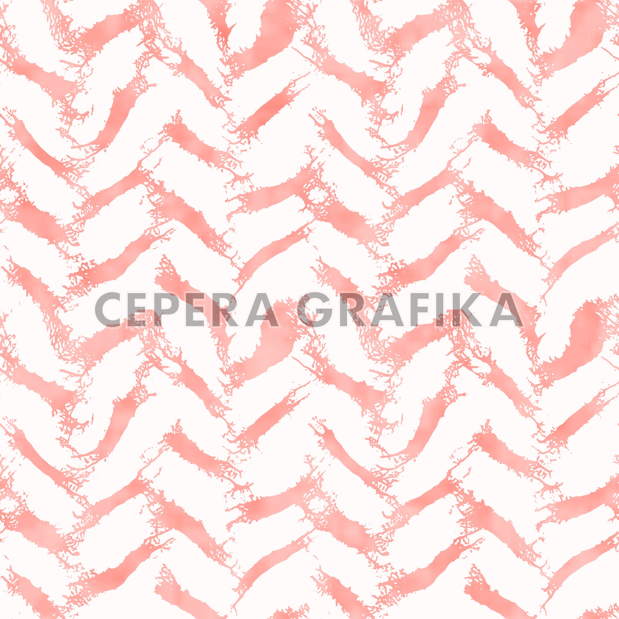 Coral Pink Watercolour Drawn Herringbone Pattern