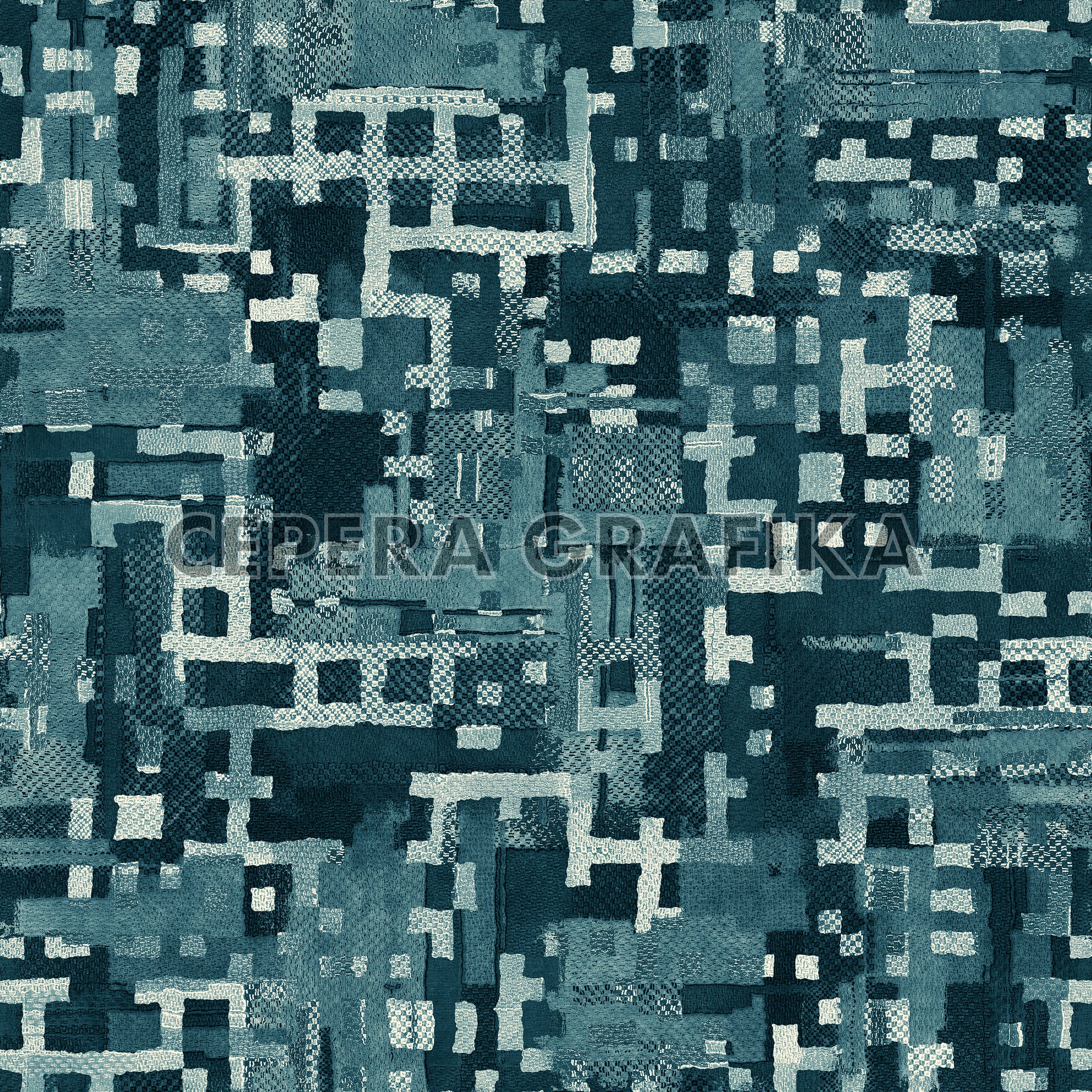 Petrol Green Distressed Patchwork Pattern