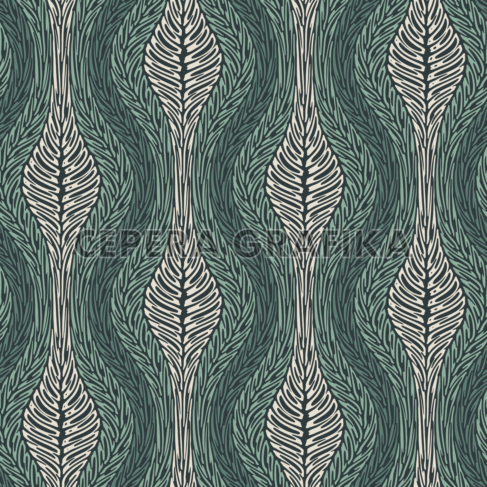 Tonal Green Ornamental Foliage Pattern
