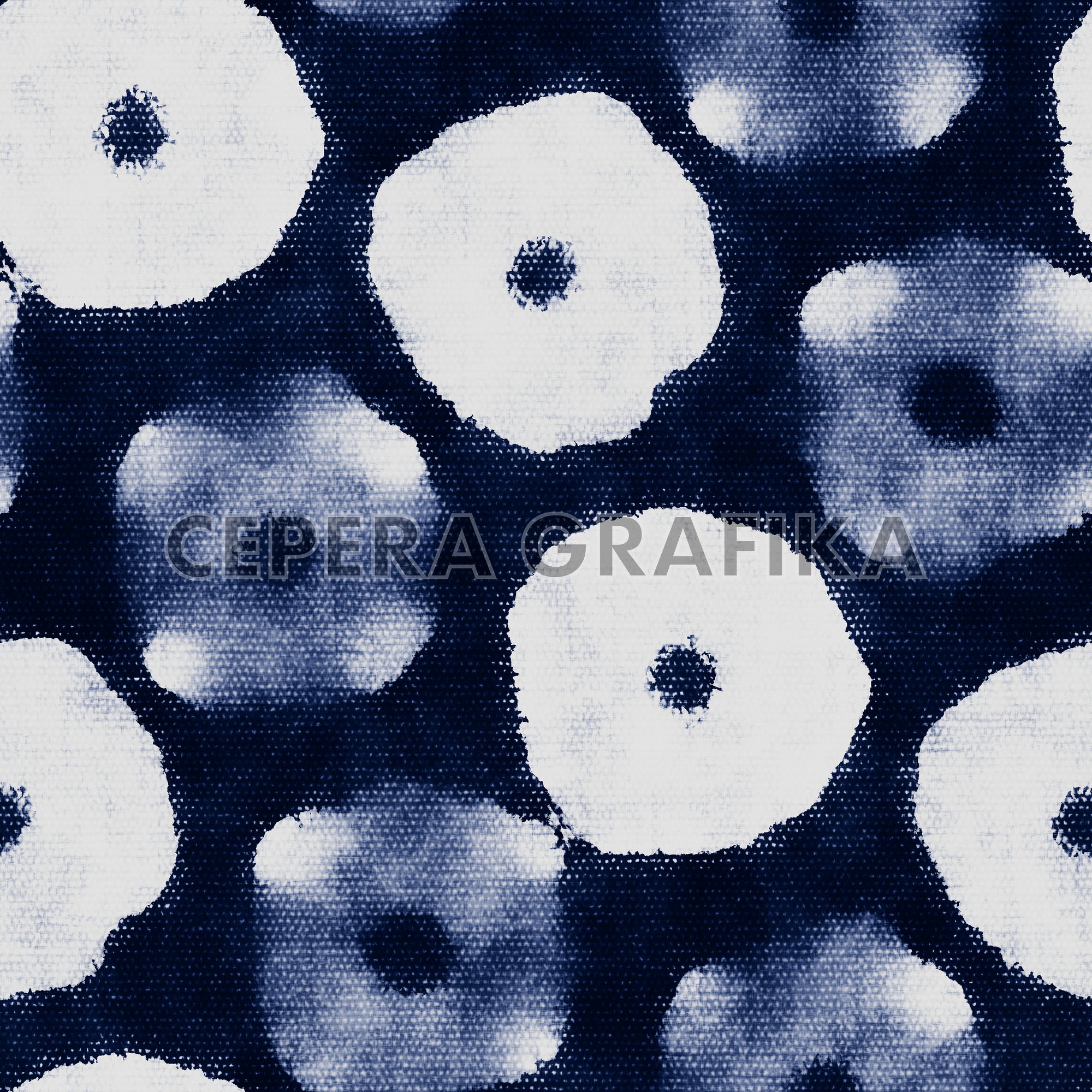 Indigo-Dyed Canvas Poppy Pattern