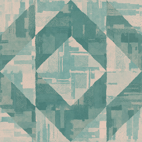 Teal and Beige Geometric Patchwork Pattern