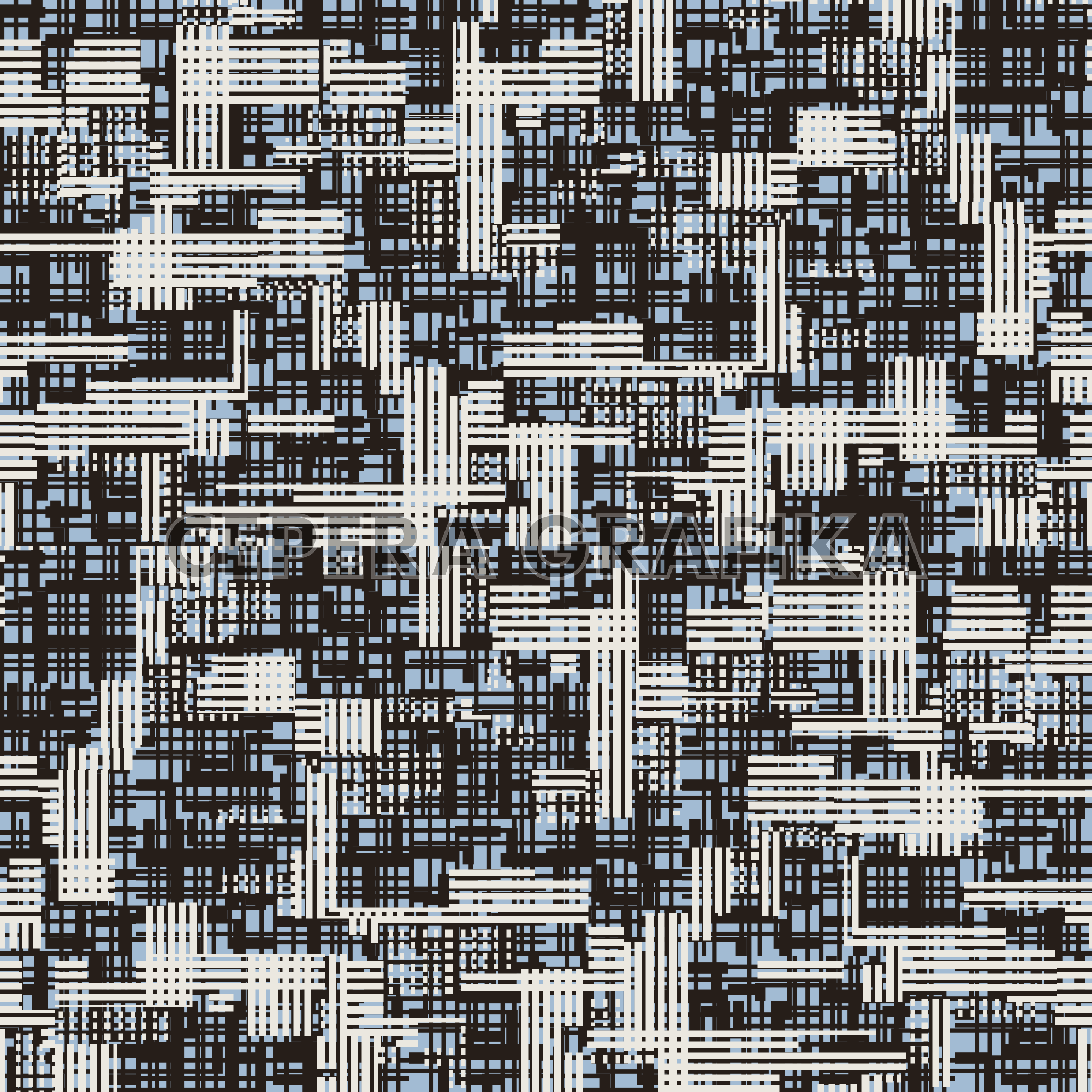 Blue, Black and Beige Interlocking Lines Glitch Pattern