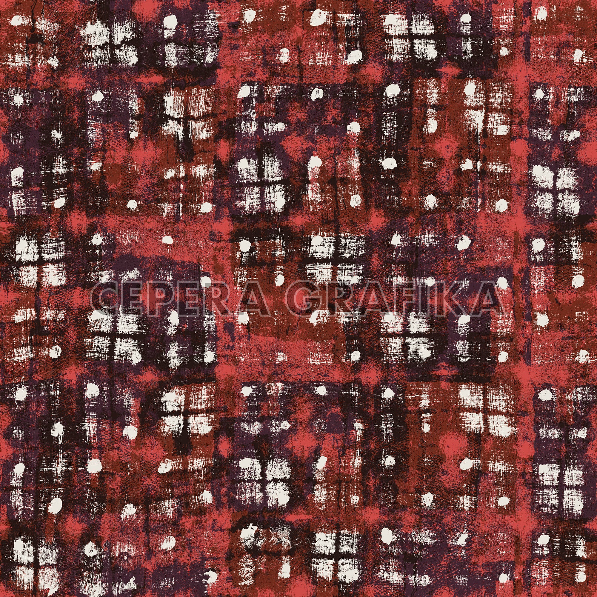 Tonal Red and White Canvas Smudged Checked Pattern