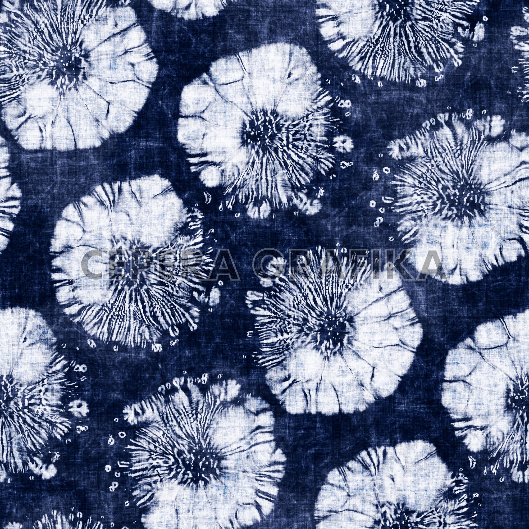 Indigo-Dyed Shibori Floral Pattern