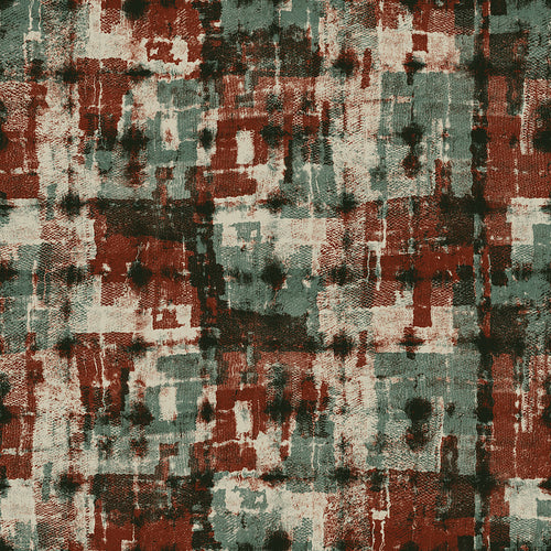 Brown, Ecru and Sage Distressed Checked Pattern