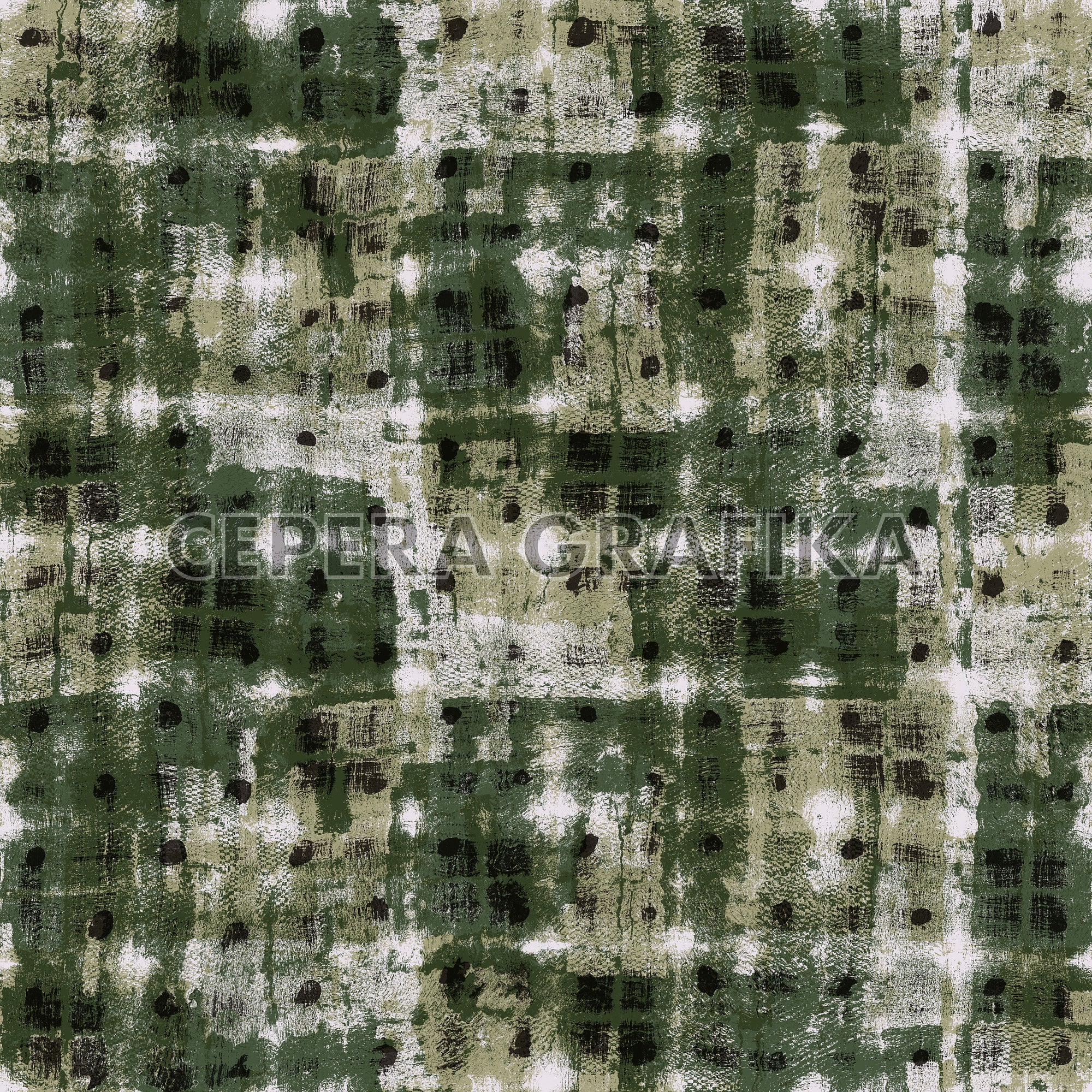 Tonal Green Canvas Smudged Checked Pattern