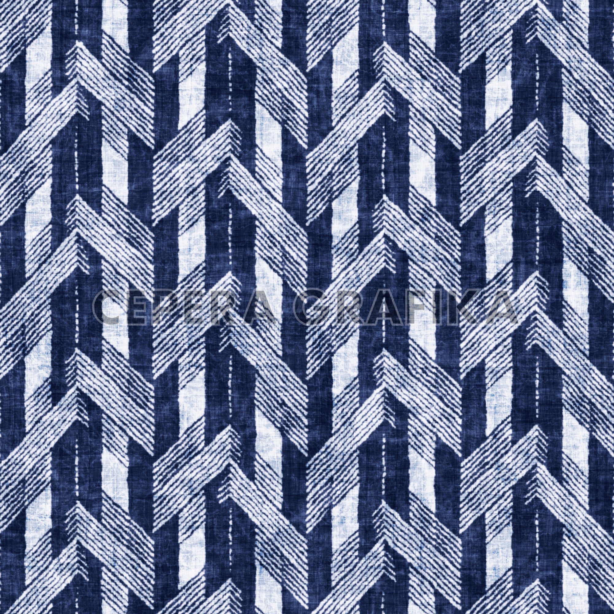 Indigo-Dyed Folk Herringbone Pattern