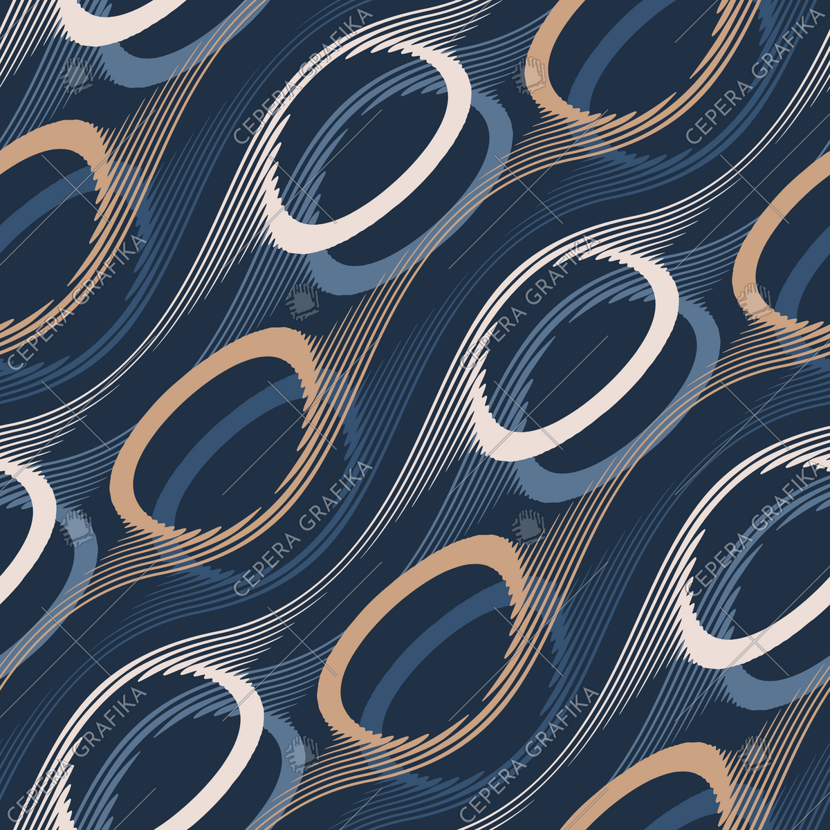Navy and Gold Bubble Dot Wave Pattern